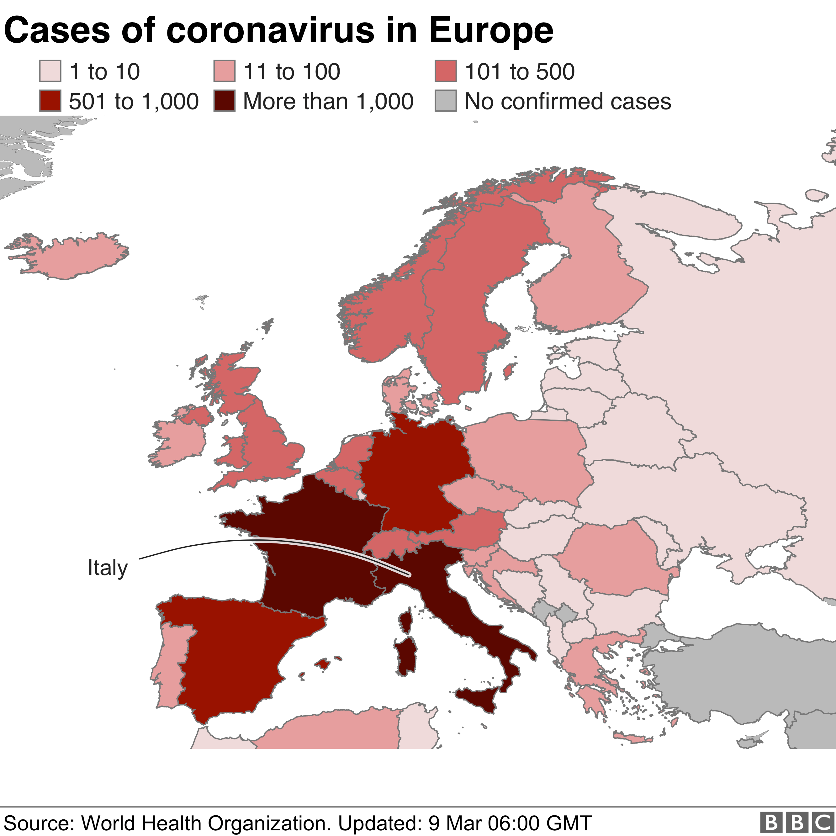 Случаи коронавируса в Европе