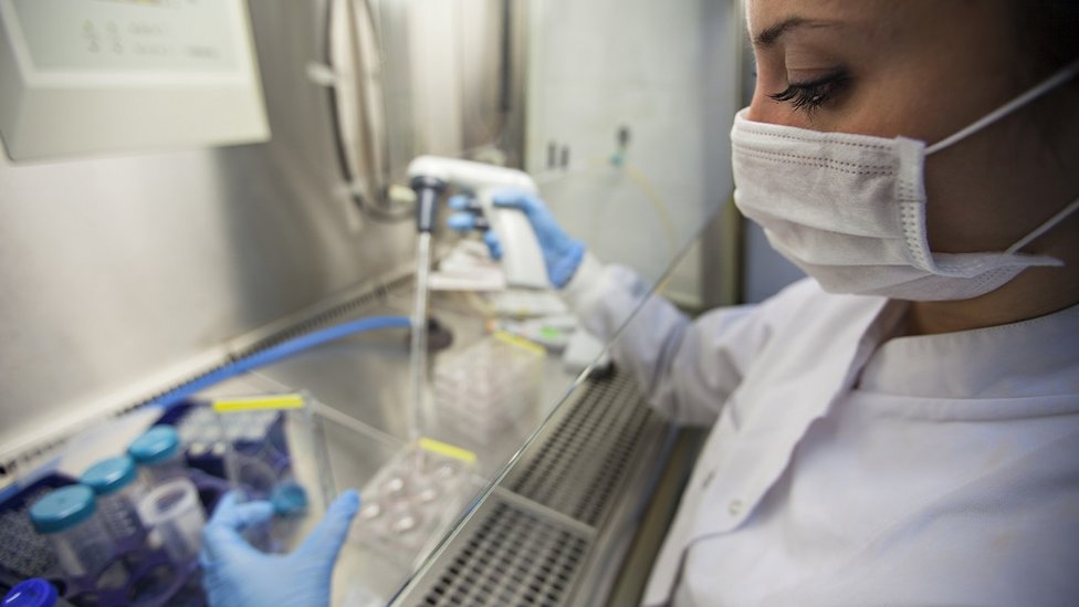 Uma pesquisadora em um laboratório de testes