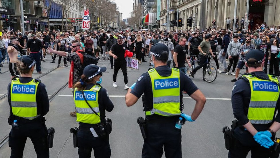 Una protesta por las medidas contra covid en Australia