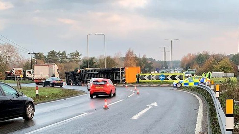 Thetford lorry crash Drivers caught taking mobile photos BBC News