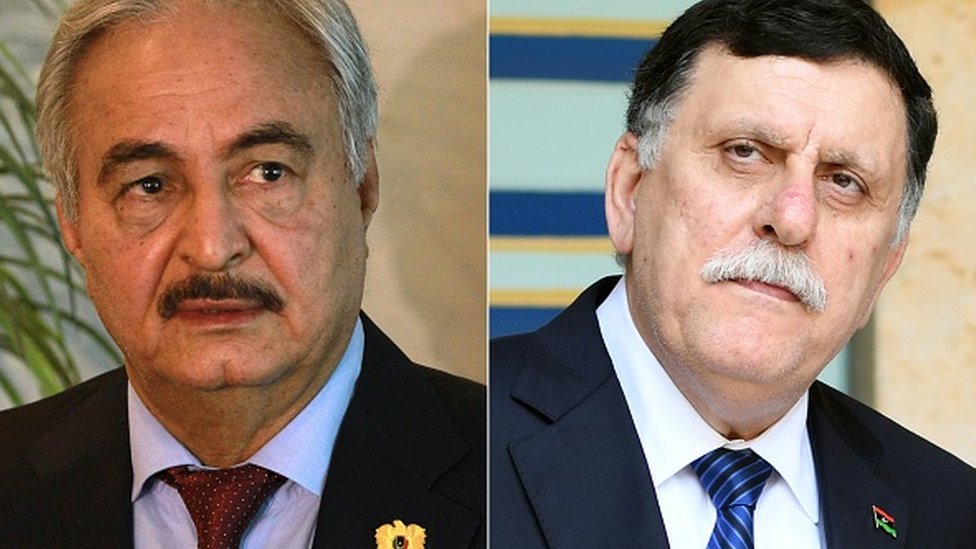 General Halife Hafter ve UKM lideri Fayez al-Sarraj