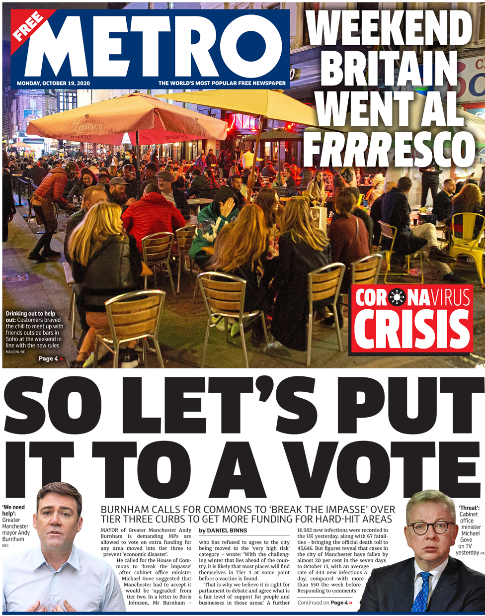 Metro front page 19 October