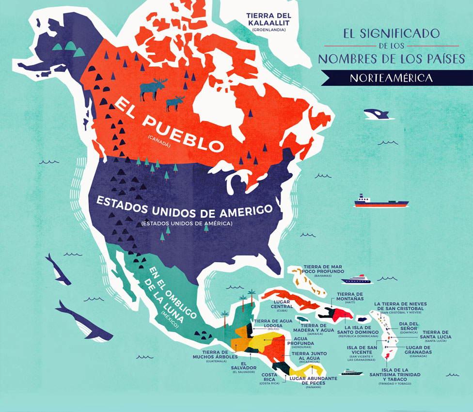 Mapa Norteamérica con nombres traducidos