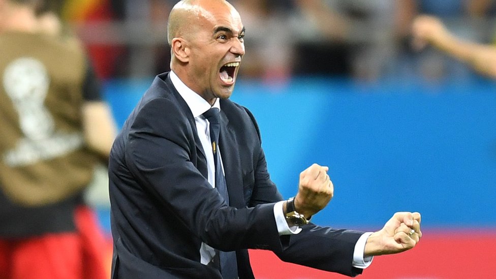 Roberto Martínez celebra un gol de Bélgica.