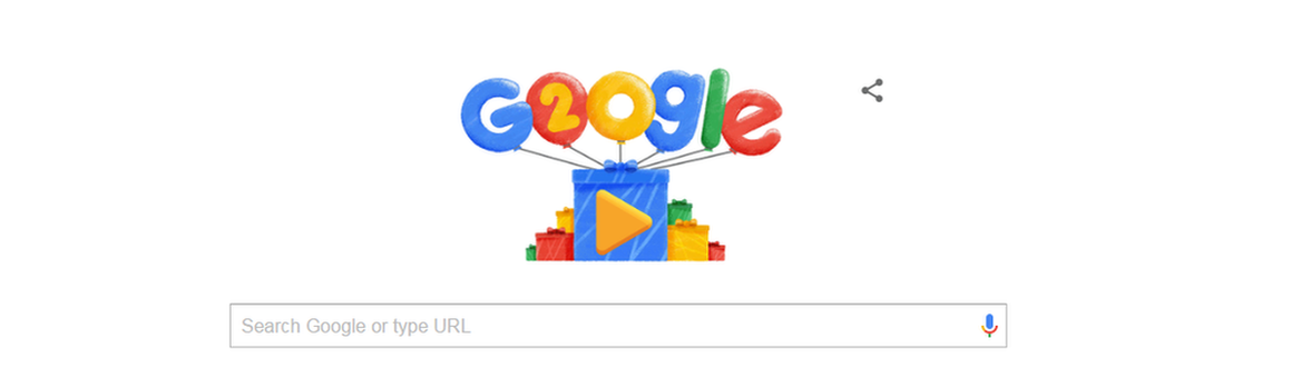 Google'ın 20'inci yıl doodle'ı.