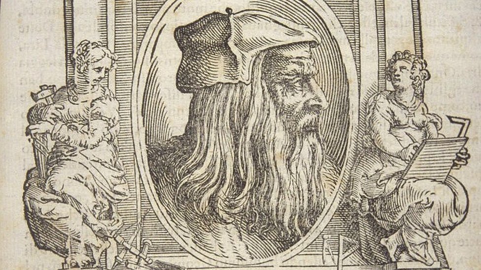 Leonardo Da Vinci retratado en el libro de Giorgio Vasari "La vida de los pintores italianos más excelentes".