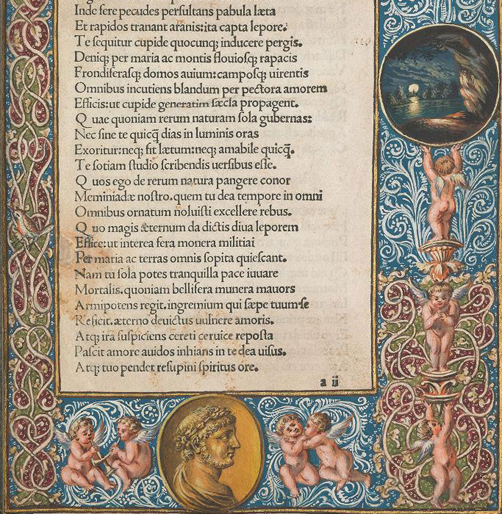 Parte inferior de la primera página del poema en edición iluminada de Paulus Fridenperger, 1486