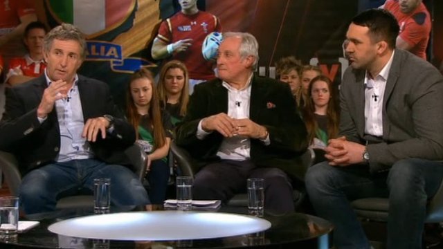 Scrum V pundits Jonathan Davies, Sir Gareth Edwards and Jonathan Thomas