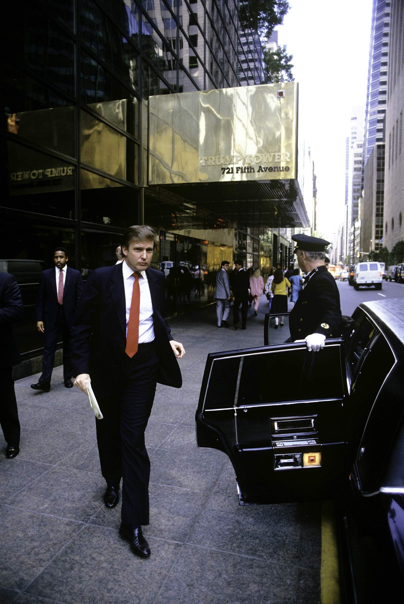 Donald Trump steps into his limousine outside Trump Tower in August 1987