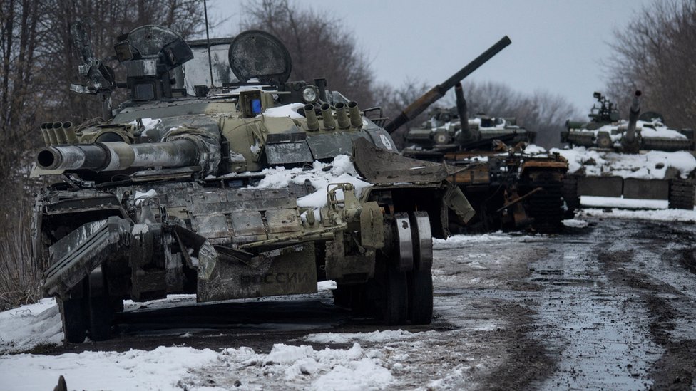 Abandoned Russian tanks