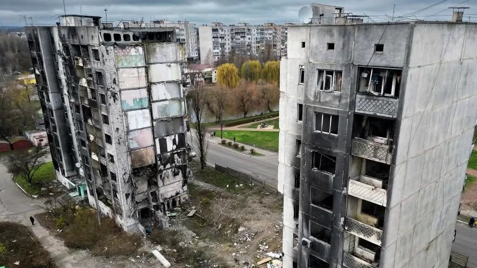 بنايات مدمرة في بوروديانكا الأوكرانية