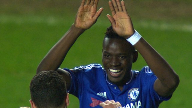 Bertrand Traore celebrates having scored for Chelsea