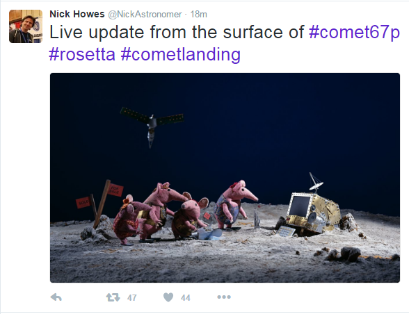 Твит о том, что Клэнджеры находят Розетту на комете