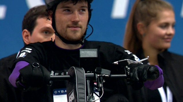 Johnny Beer Timms competes in the Cybathlon