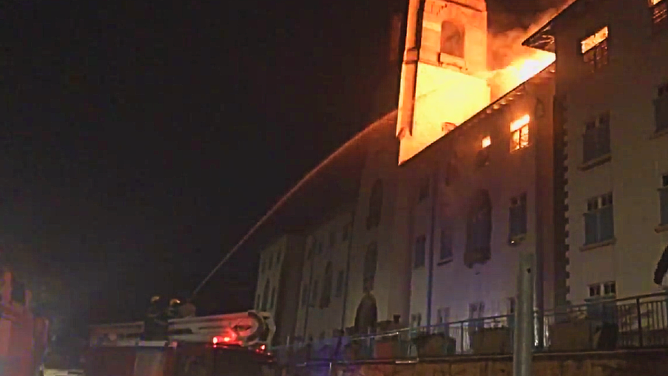 Fire at Makerere University - September 2020 Screengrab from a video of firefight fighting the blaze