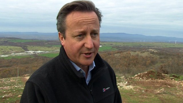 David Cameron stands just within the Bulgarian border with Turkey