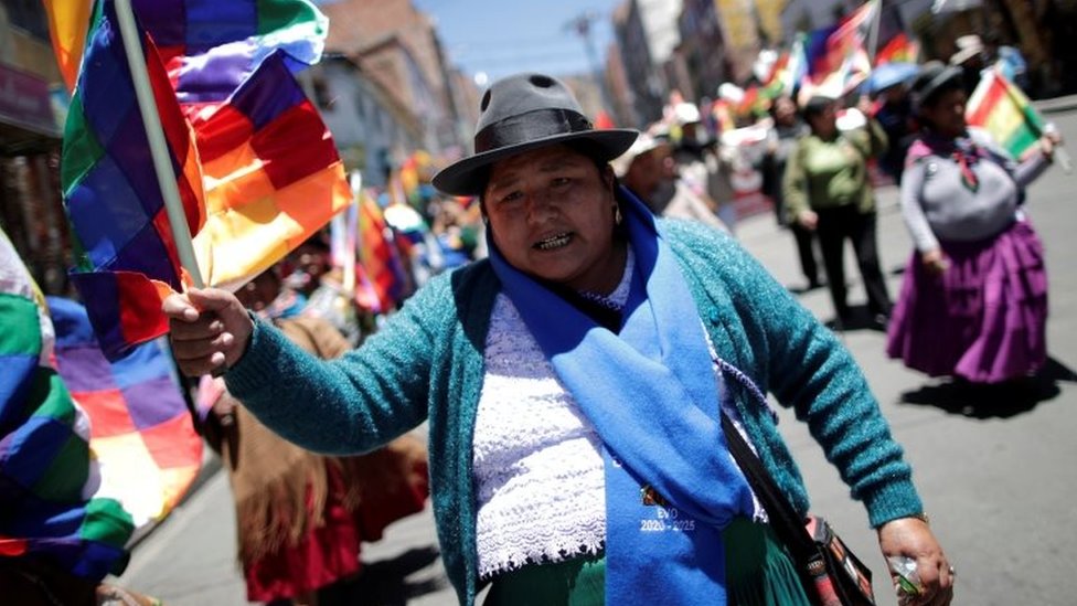 Шествие сторонников президента Боливии Эво Моралеса в Ла-Пасе, Боливия, 23 октября