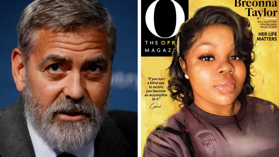 Джордж Клуни и портрет Бреонны Тейлор с обложки журнала
