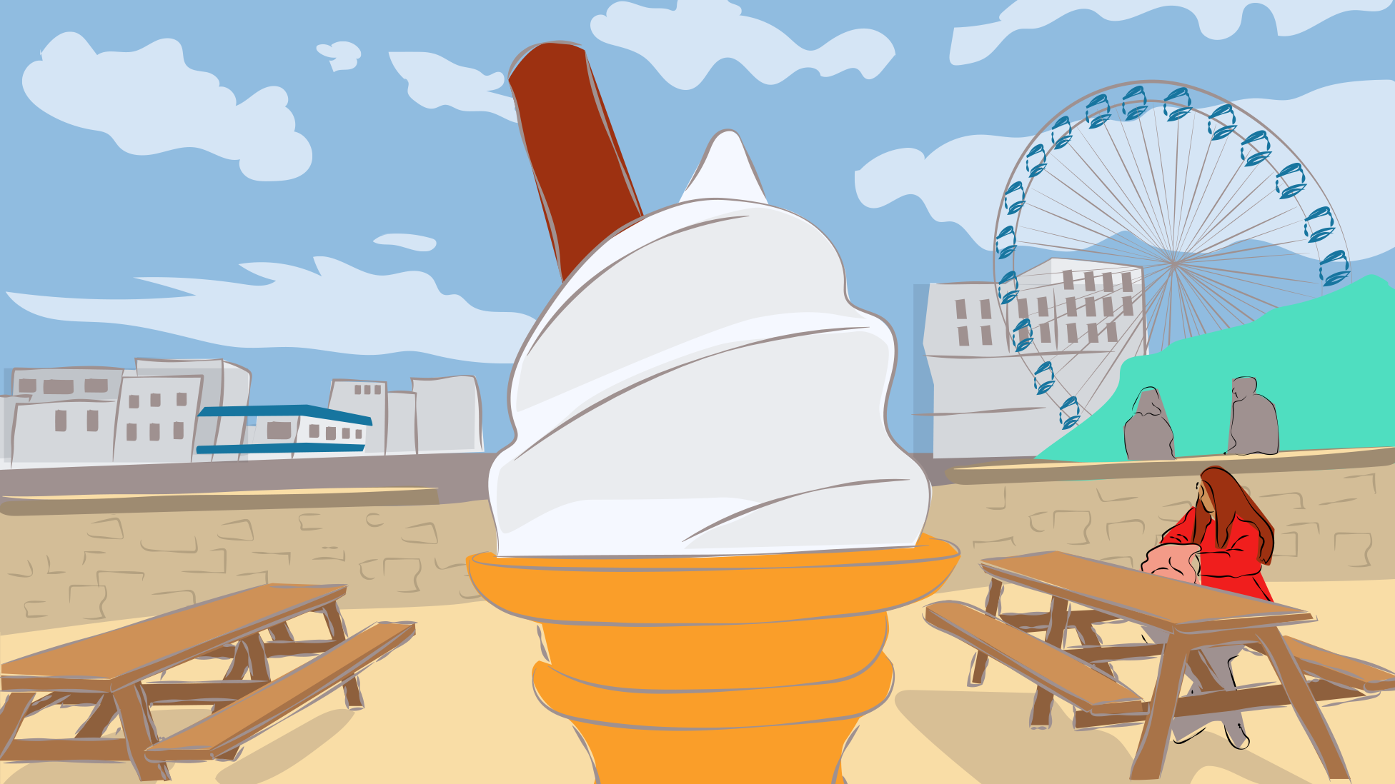 Иллюстрация мороженого на британском побережье