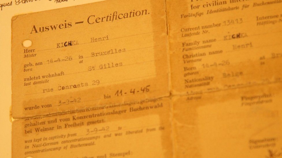 Kichka's ID card spells out his birthplace in Brussels