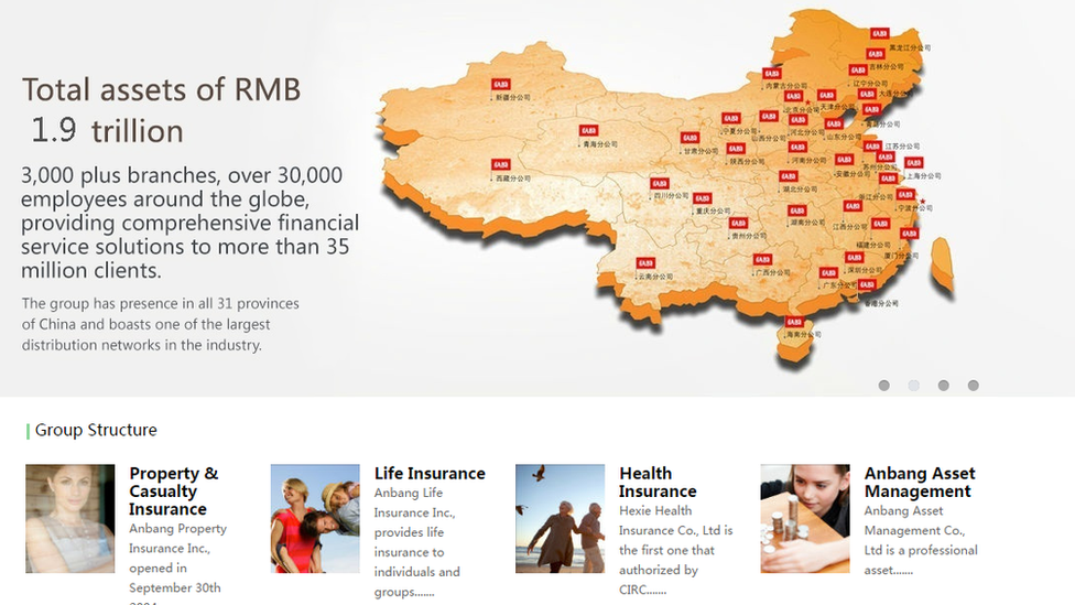 Скриншот веб-сайта Anbang Insurance Group