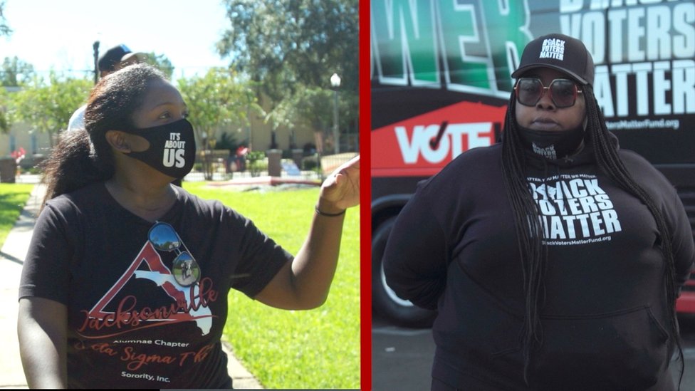 Kruzshander Scott (left) organised multiple voter registration drives and rallies in her predominately black neighborhood in Jacksonville, Florida. Brittany Smalls (right) led the Philadelphia chapter of the nonprofit Black Voters Matter, to educate voters and increase turnout.