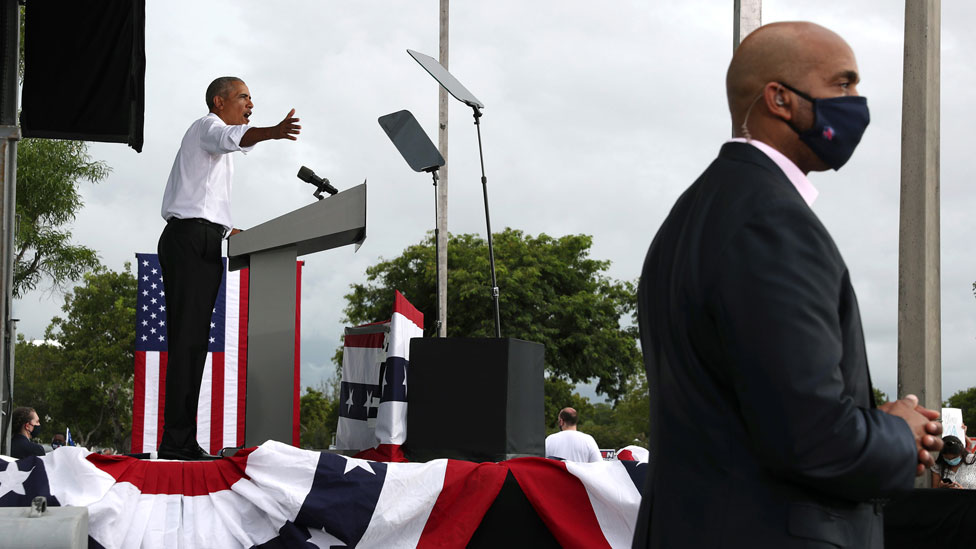 Obama speaks for Biden at a drive-in rally