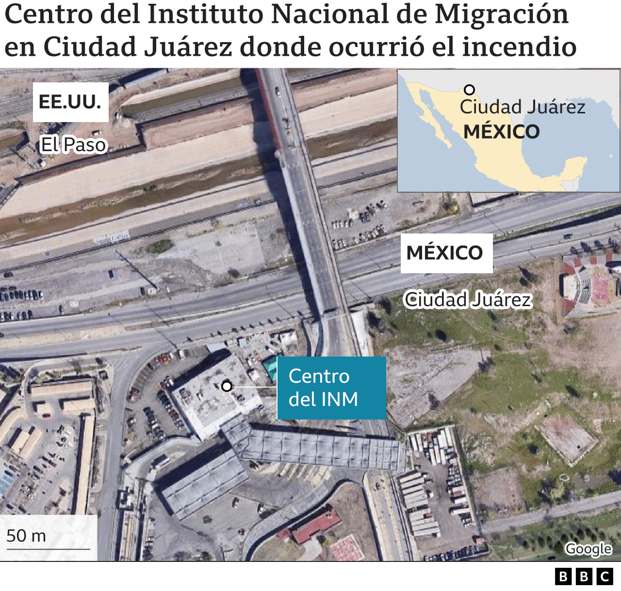 Map of the Center of the National Institute of Migration in Mexico
