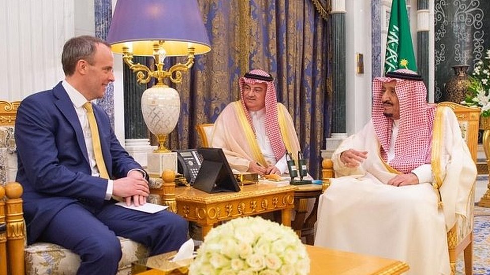 Saudi Arabia's King Salman bin Abdulaziz meets Dominic Raab
