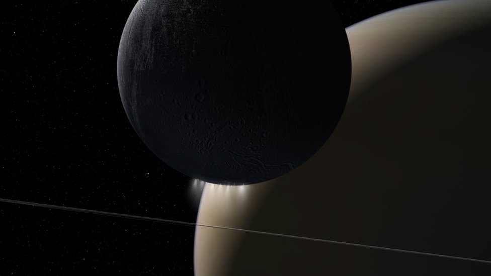 Imagen de Saturno y Encélado