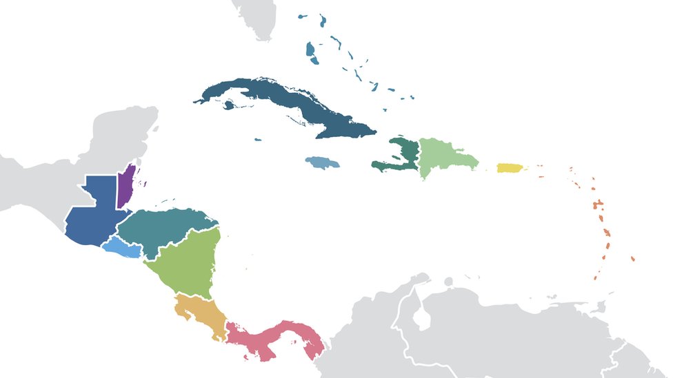 Mapa de Centroamérica y el Caribe
