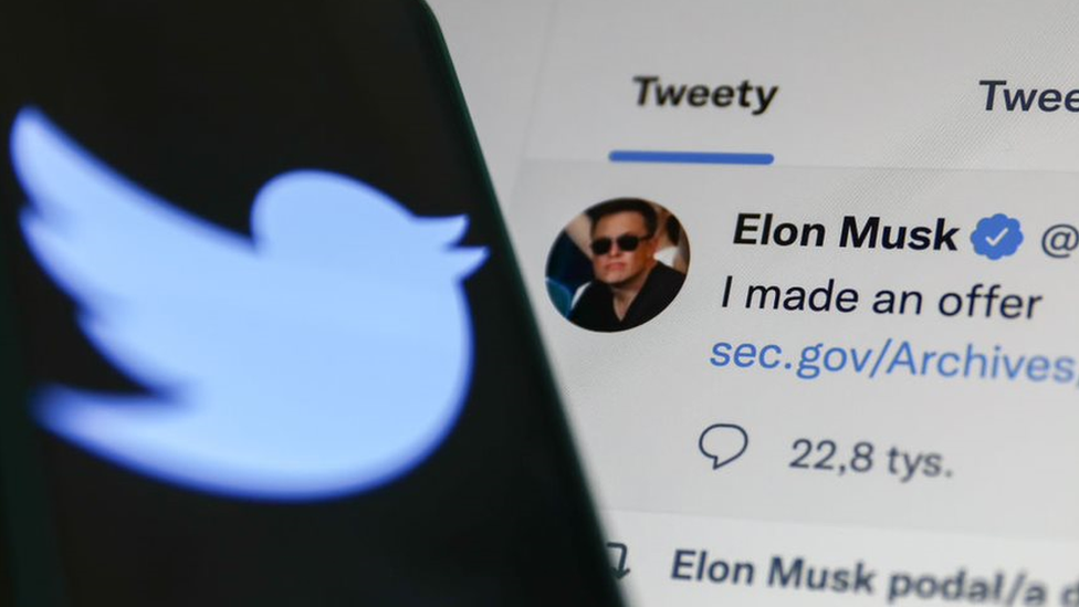 Montaje de la cuenta de Twitter de Elon Musk y el logo de Twitter