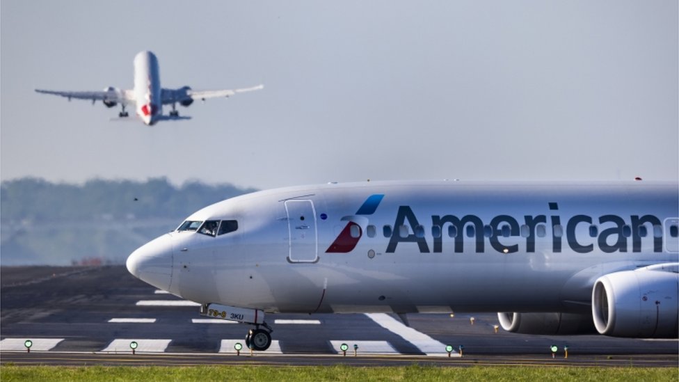 An American Airlines flight taxis to the runway prior to departing Ronald Reagan Washington National Airport in Arlington, Virginia, USA, 04 May 2021.