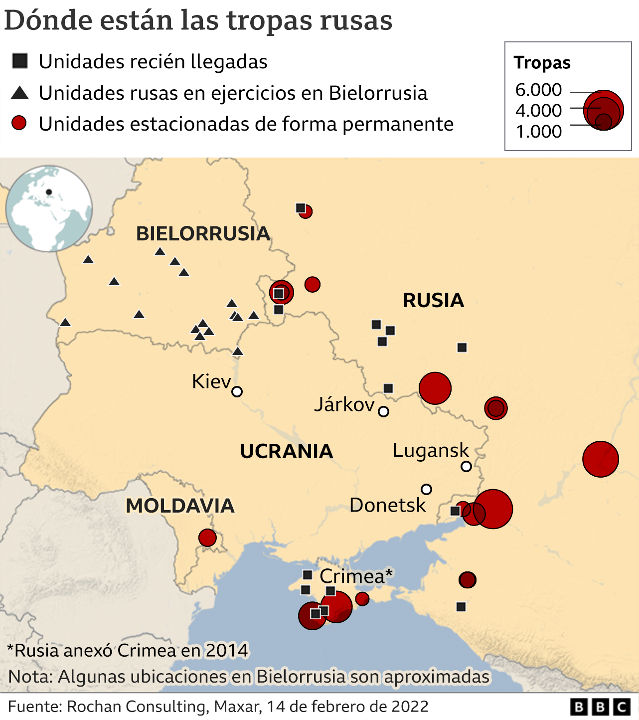 Mapa ubicando las tropas rusas