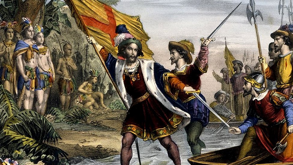 Pintura alusiva a la llegada de Colón a América