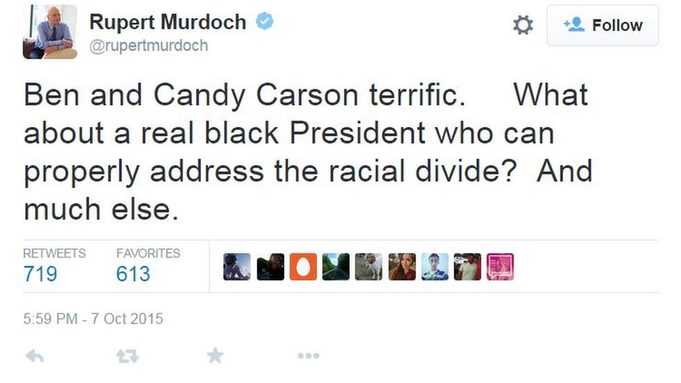 Rupert Murdoch Sorry For Real Black President Tweet Bbc News