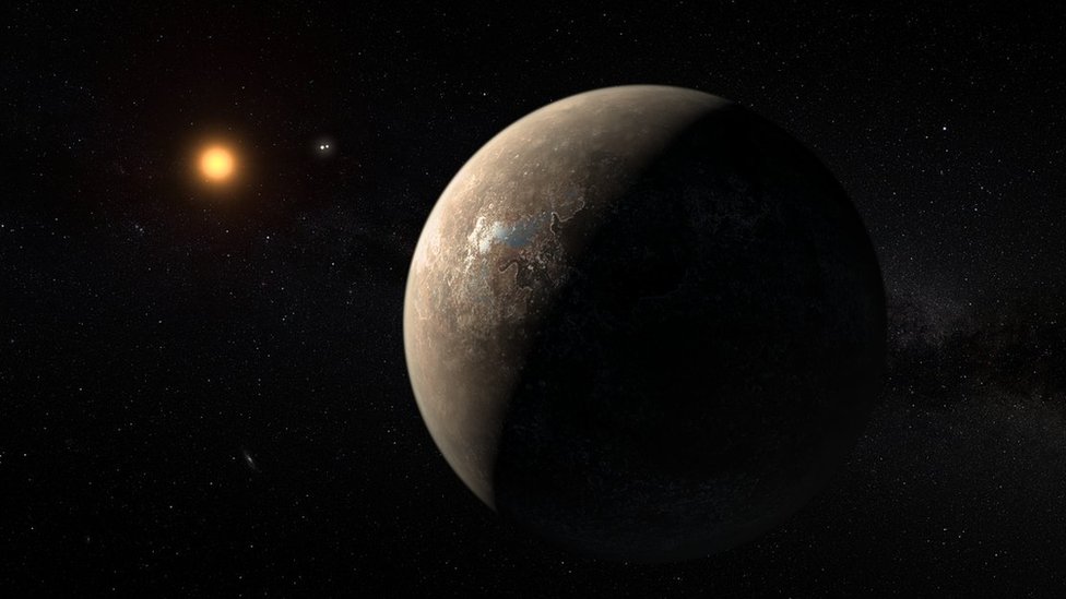 Ilustración artística de Proxima Centauri y uno de sus exoplanetas