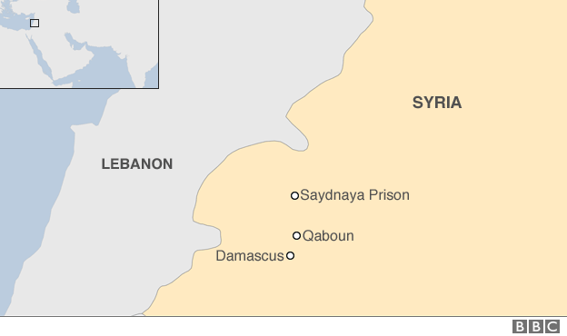 Карта Сирии с указанием местонахождения тюрьмы Сайдная