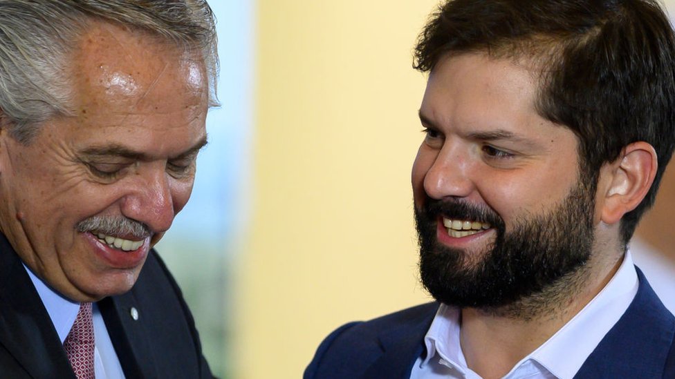 Los presidente de Argentina y Chile, Alberto Fernández y Gabriel Boric.