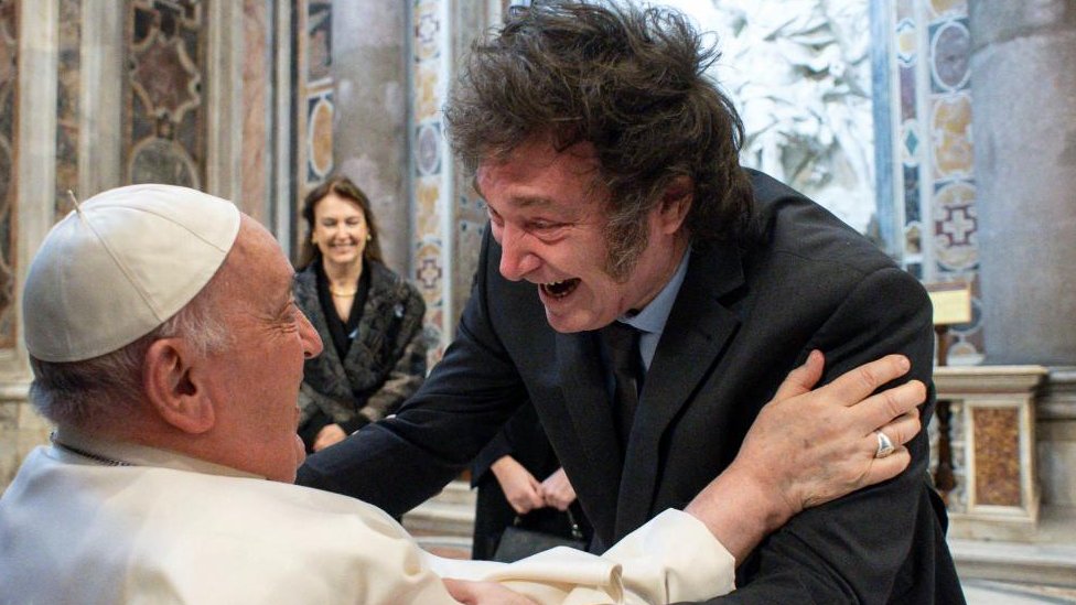 Argentina's President Javier Milei meets with Pope Francis at the Vatican February 11, 2024.