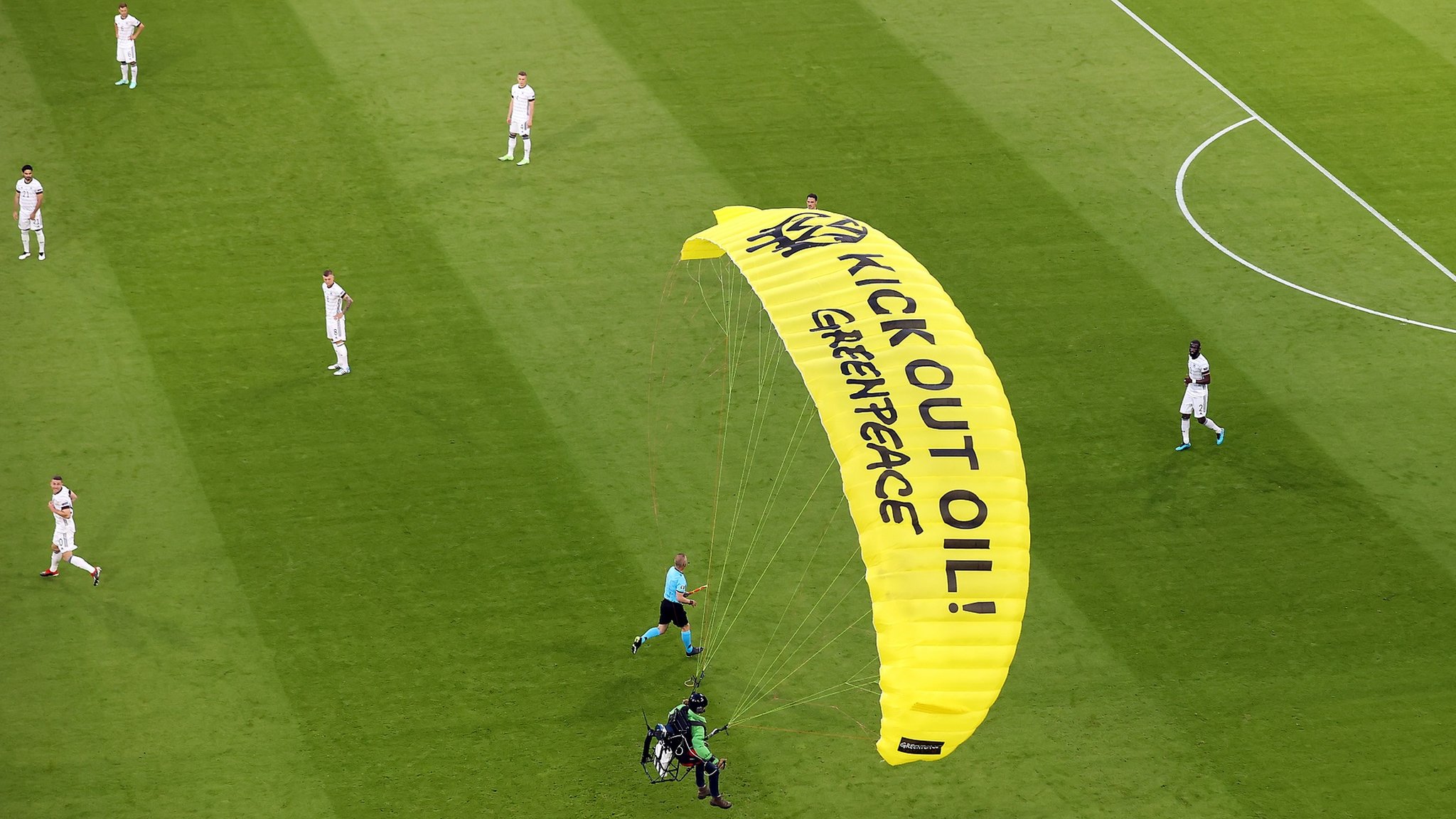 Euro 2020 - France 1-0 Germany: Several in hospital after parachute protest