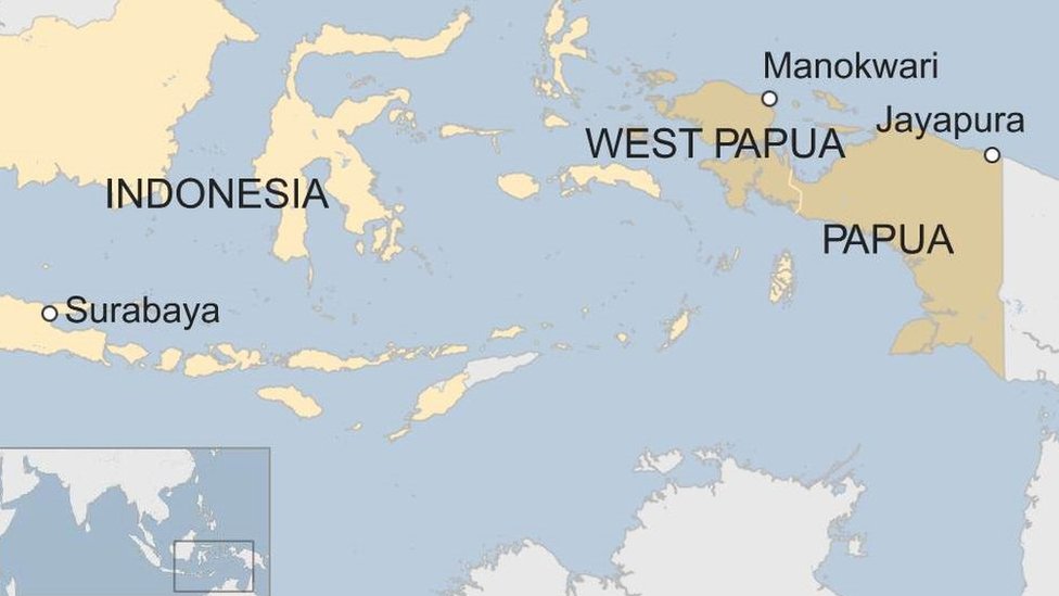 Карта Индонезии с изображением Сурабаи, Маноквари и Джаяпуры