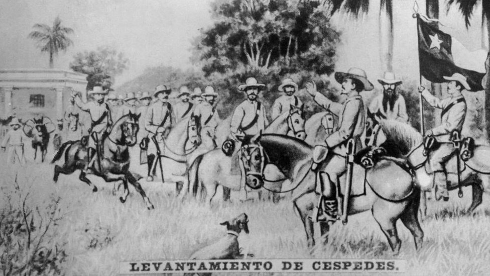 Dibujo sobre el momento en que Céspedes lee el Manifiesto independentista en la mañana del 10 de octubre de 1868.