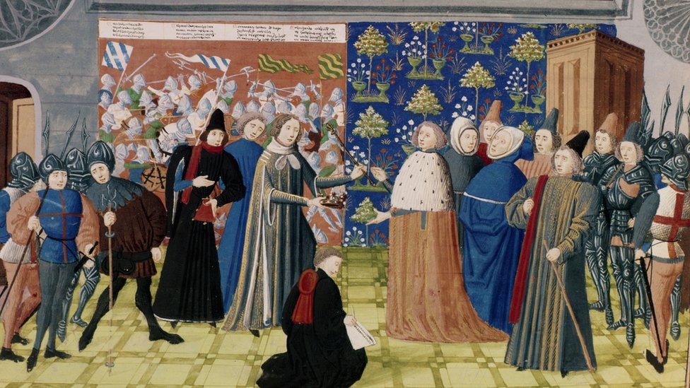 Середньовічний манускрипт: Річард II віддає корону Генрі Болінгброку