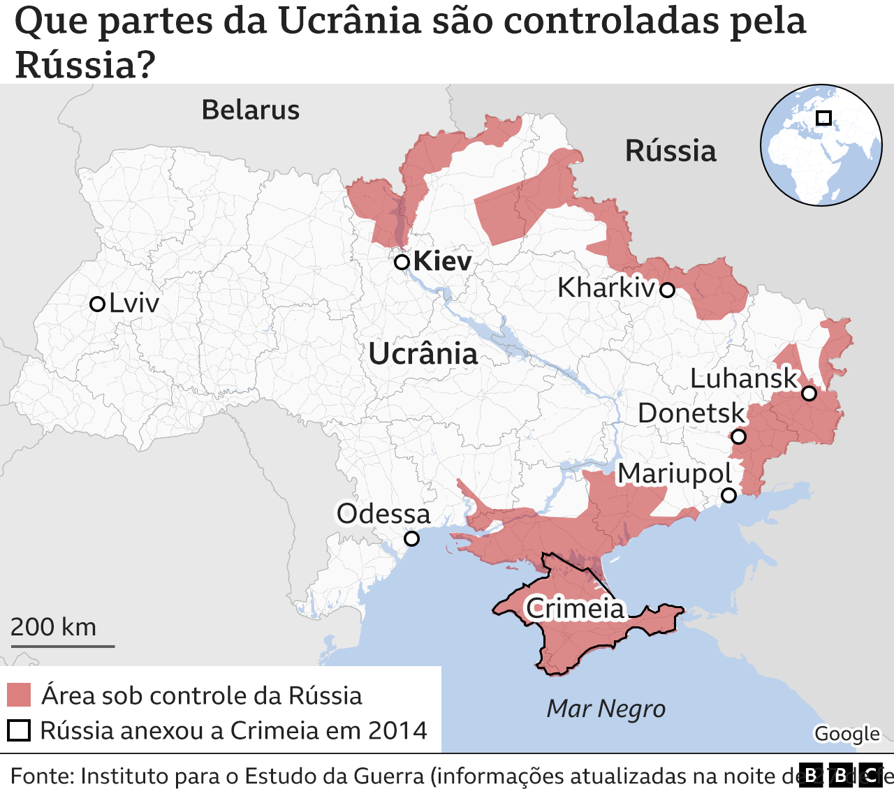 Áreas controladas pela Rússia na Ucrânia