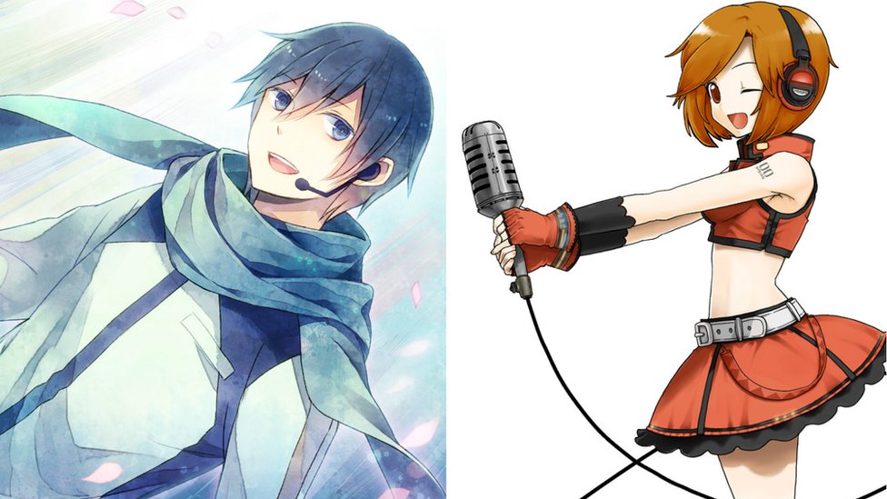 Kaito (izda) y Meiko (dcha) también son cantantes virtuales. Kaito (izda) y Meiko (dcha) también son cantantes virtuales.