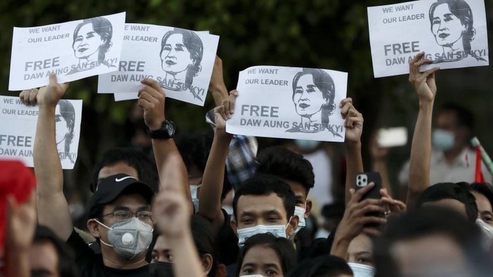 緬甸民眾集會要求軍政府釋放昂山素季