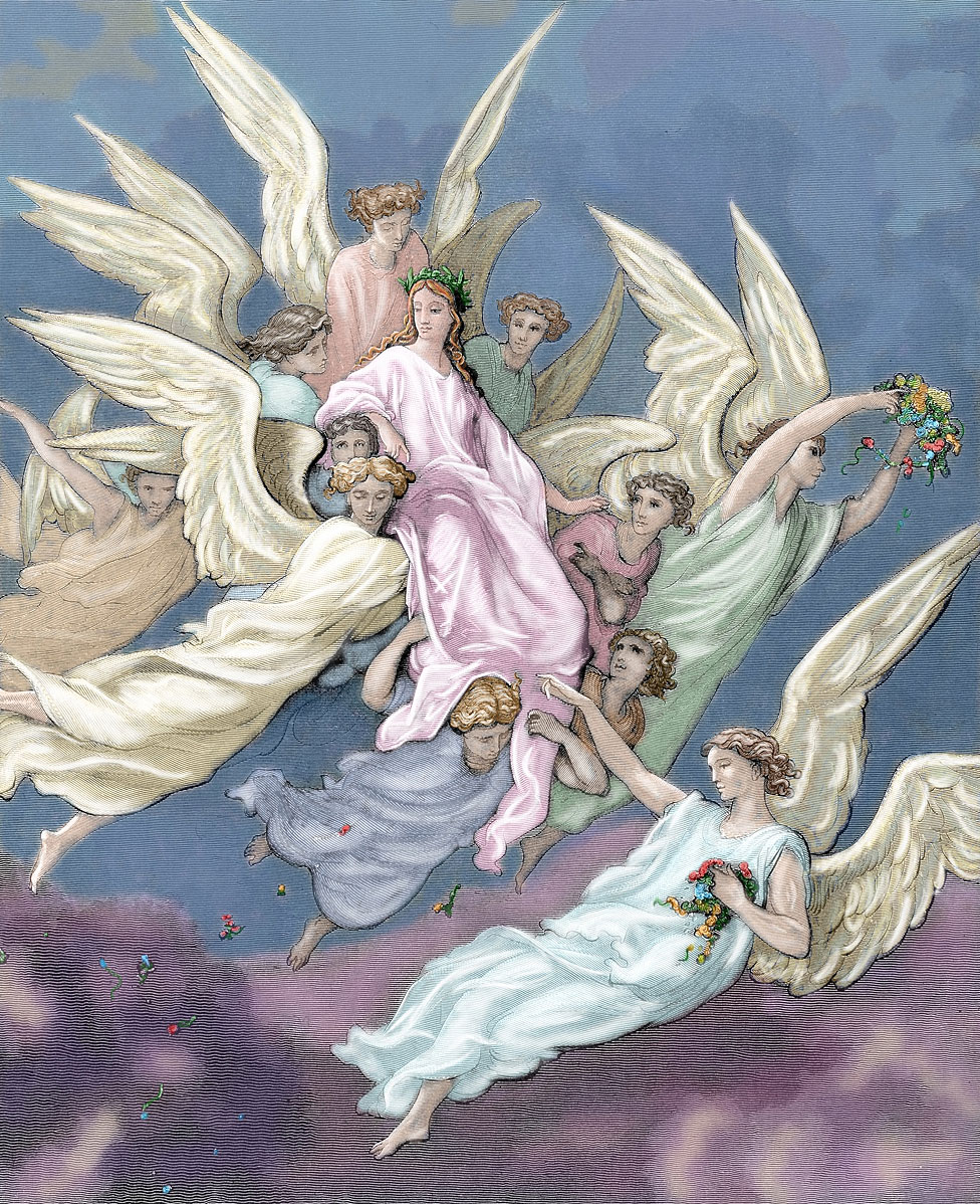Trigésimo Canto del Purgatorio. Aparición de Beatrice. Grabado de Gustave Doré.