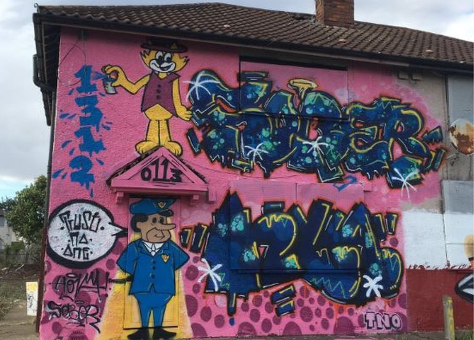 Derelict homes on Hull's Preston Road get graffiti makeover BBC News