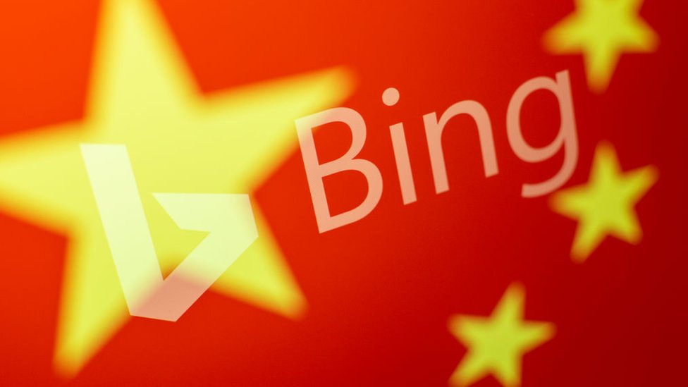 Bing logo over Chinese flag